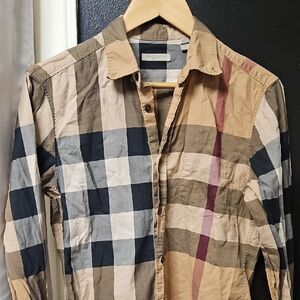 Burberry Beige and Navy Plaid Shirt
